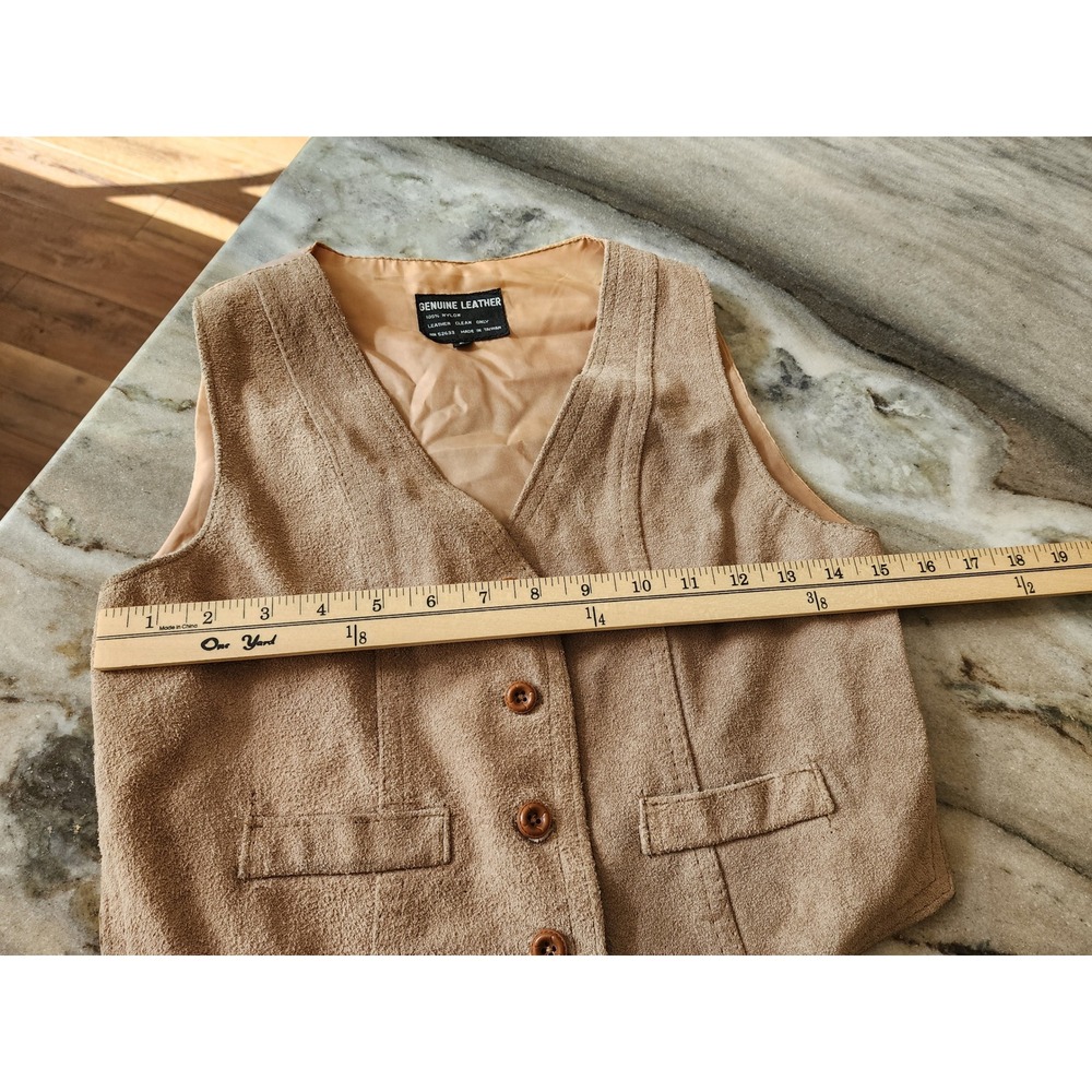 Vintage Genuine Leather Suede Vest Tan Beige Western Boho V-Neck Small - Picture 5 of 7